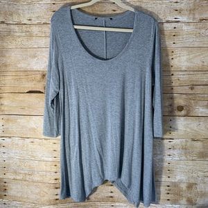 Gray Asymmetric Hem Tunic EUC 1X 3-4 Sleeves